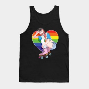 Roller Girl Skater Skates Skating Rainbow Heart Tank Top